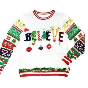 No Boundaries Christmas Believe Sweater XXL Festive Knit Holiday Ugly sweater